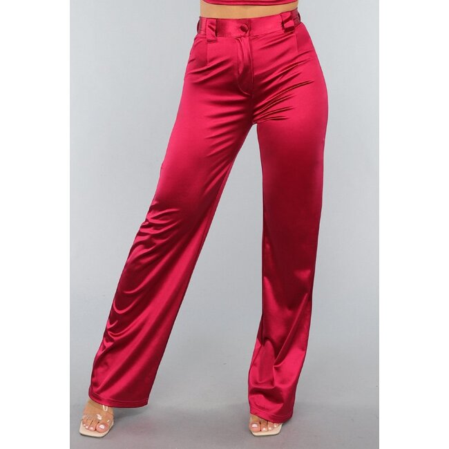 Burgunderfarbene Stretch-Satin-Hose in Tall Model