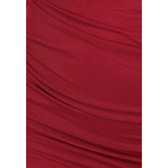 Weinrotes Mesh-Korsettkleid mit Rüschen