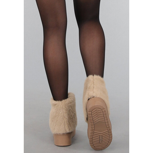 Taupe Schlupf-Pelz-Stiefel