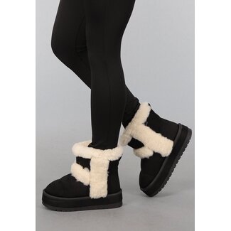 Schwarze Teddy-Stiefel mit dicker Sohle