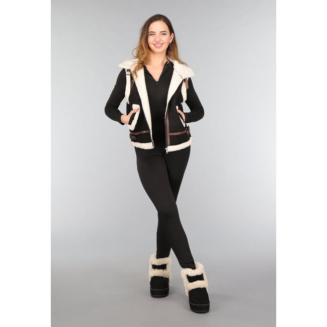 Schwarze Teddy-Stiefel mit dicker Sohle