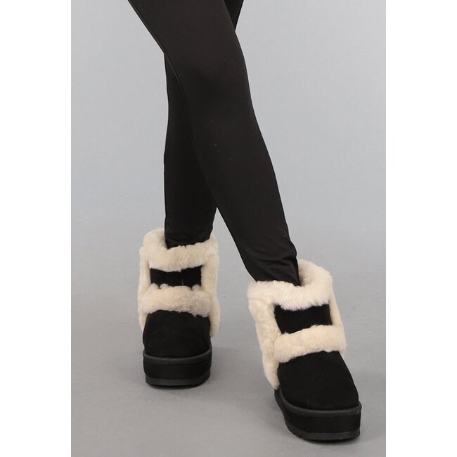 Schwarze Teddy-Stiefel mit dicker Sohle