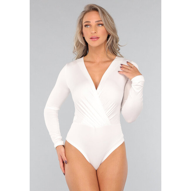 Weißer Langarm-Body mit Überschlag