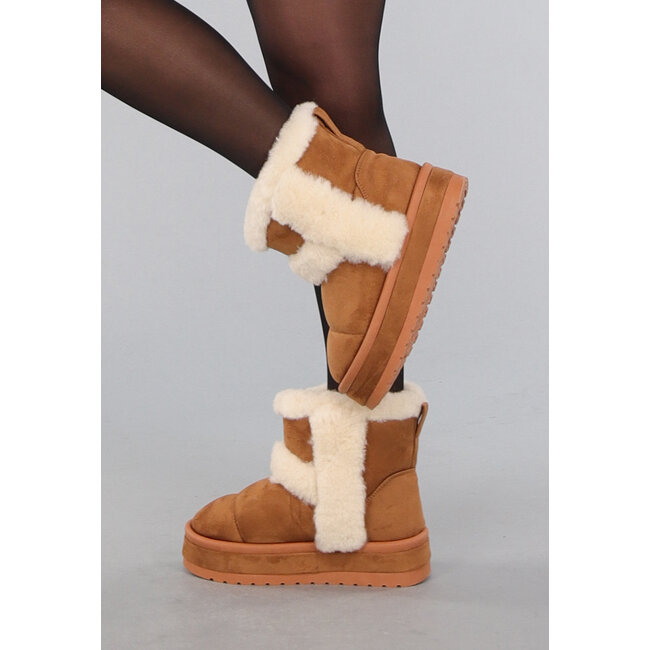Camel Teddy Booties mit dicker Sohle