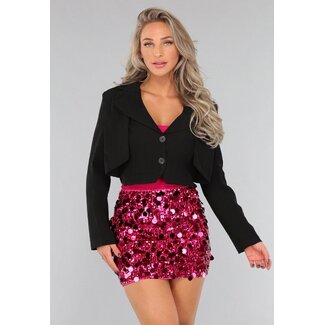 Schwarzer Cropped Blazer mit festem Gilet