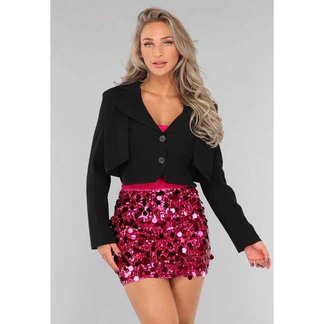 Schwarzer Cropped Blazer mit festem Gilet
