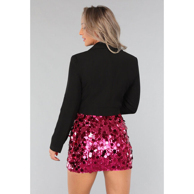 Schwarzer Cropped Blazer mit festem Gilet