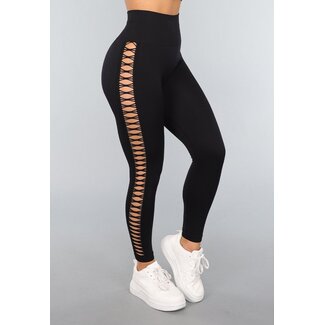 Schwarze Sport-Leggings mit offener Seite