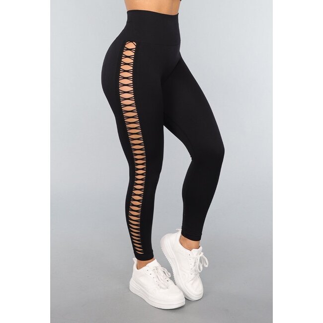 Schwarze Sport-Leggings mit offener Seite