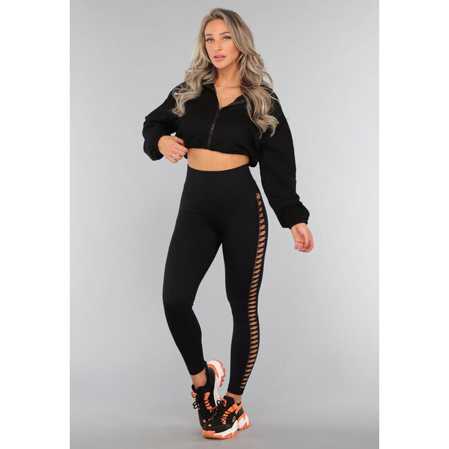 Schwarze Sport-Leggings mit offener Seite