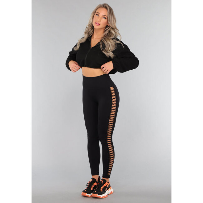 Schwarze Sport-Leggings mit offener Seite