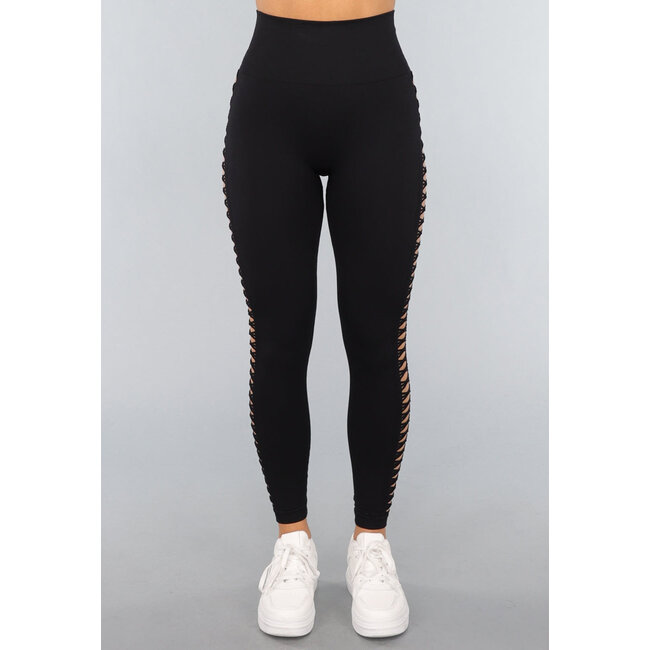 Schwarze Sport-Leggings mit offener Seite