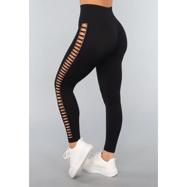 Schwarze Sport-Leggings mit offener Seite