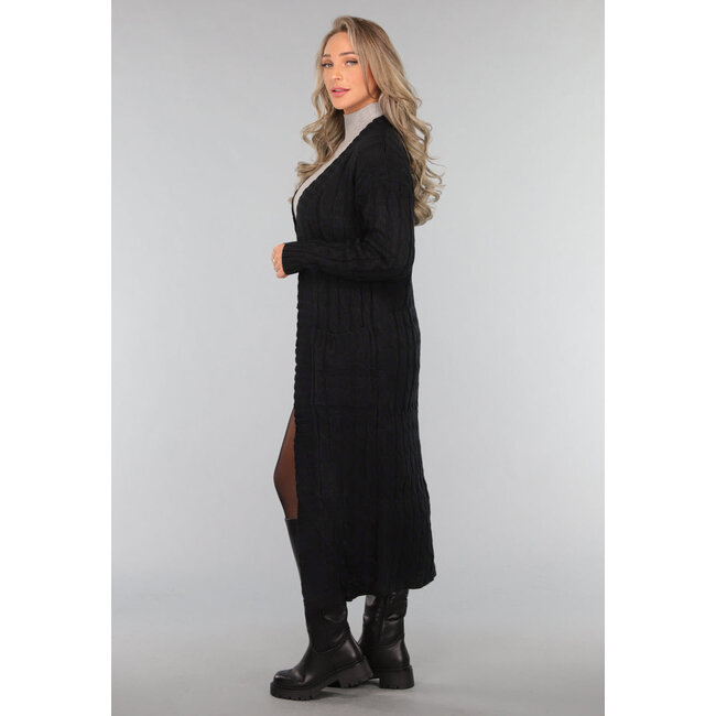 Lange schwarze Strickjacke mit Taschen