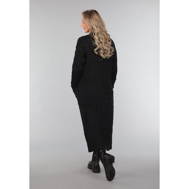 Lange schwarze Strickjacke mit Taschen