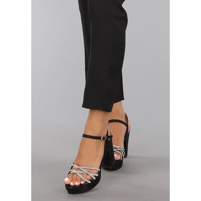 Schwarze Glitzer Peeptoe Strass-Sandalen