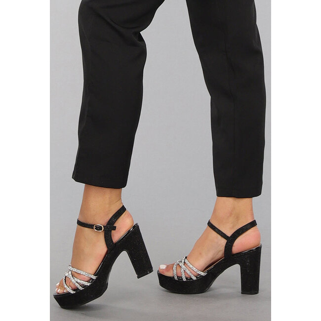 Schwarze Glitzer Peeptoe Strass-Sandalen