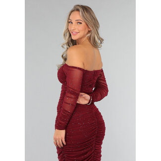 Bordeauxrotes Glitzer-Bodycon-Kleid