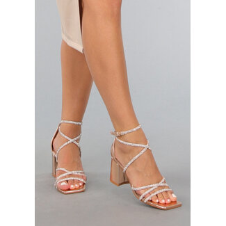 Champagnerfarbene Sandalen mit Glitzerriemen