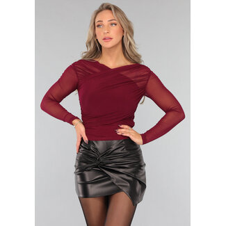 Burgunderfarbenes plissiertes Mesh-Top