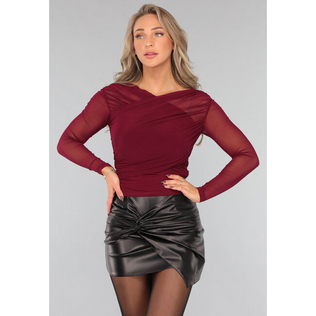 Burgunderfarbenes plissiertes Mesh-Top