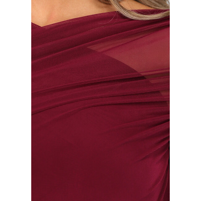 Burgunderfarbenes plissiertes Mesh-Top