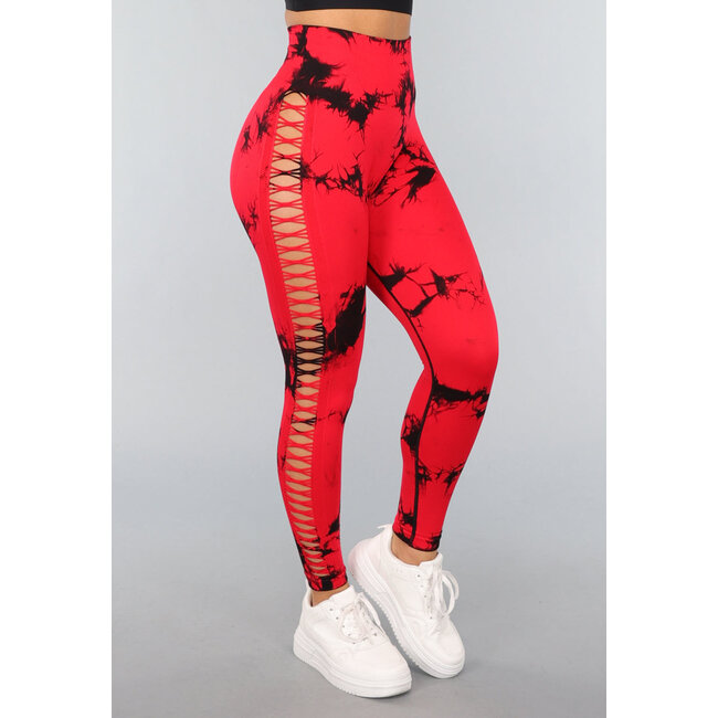 Rote Sport-Leggings mit Ausschnitt und Punktedruck