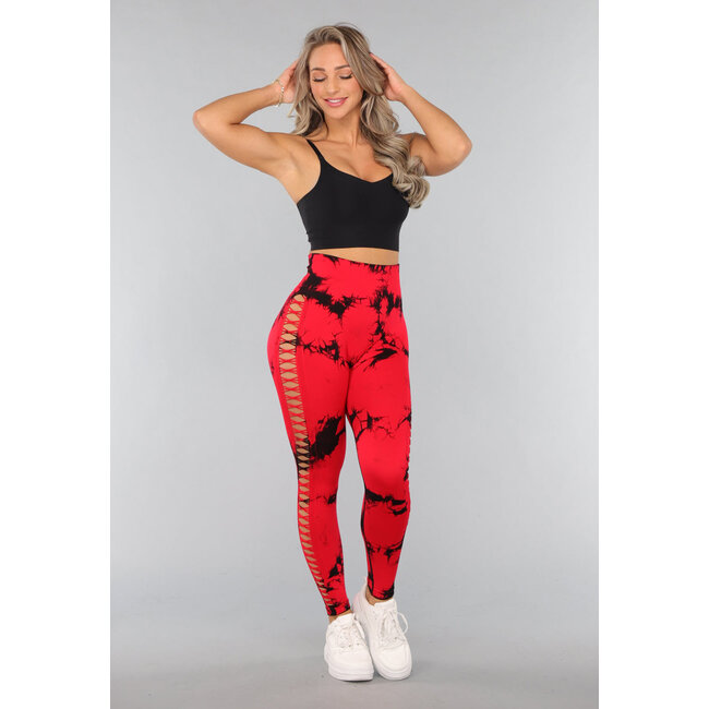 Rote Sport-Leggings mit Ausschnitt und Punktedruck