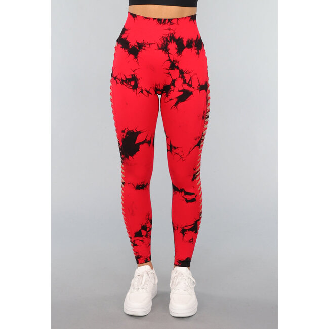 Rote Sport-Leggings mit Ausschnitt und Punktedruck