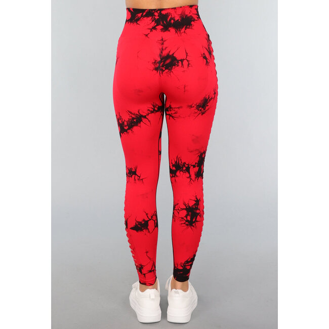 Rote Sport-Leggings mit Ausschnitt und Punktedruck