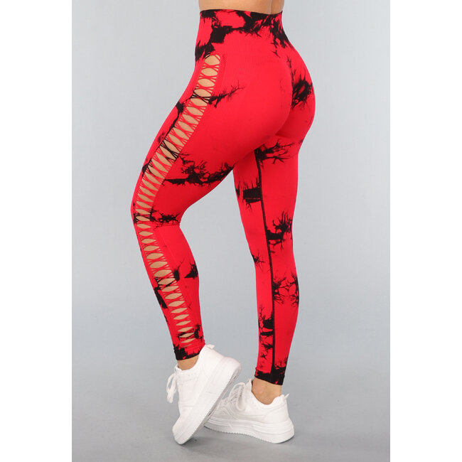 Rote Sport-Leggings mit Ausschnitt und Punktedruck