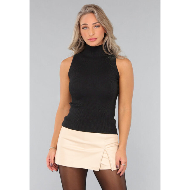 Schwarzer ärmelloser Rollkragenpullover