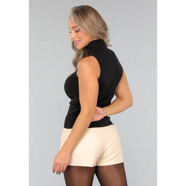Schwarzer ärmelloser Rollkragenpullover