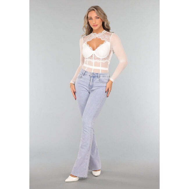 Weißer Mesh-Bodysuit mit Spitzendetails