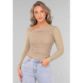 Khakifarbenes gepolstertes Top mit Mesh-Details