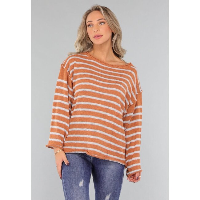 Gestreifter Pullover in Camel