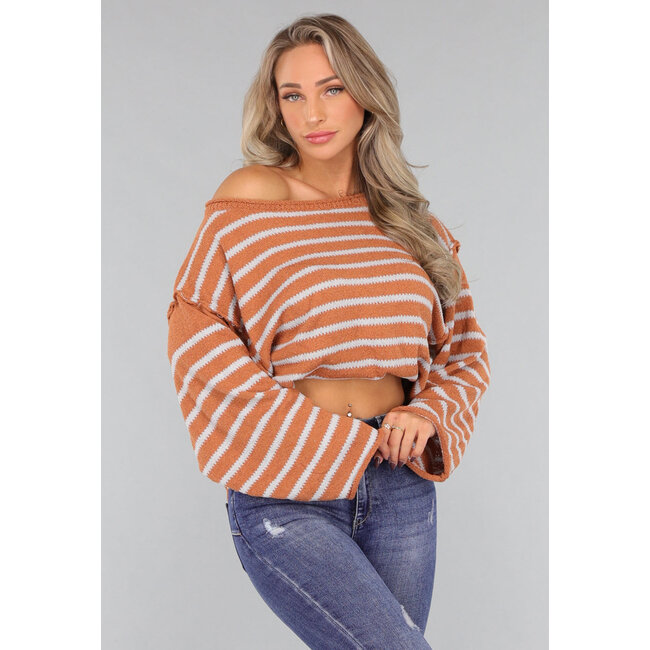 Gestreifter Pullover in Camel