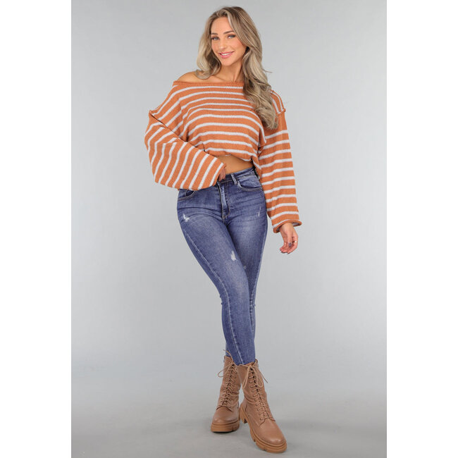 Gestreifter Pullover in Camel