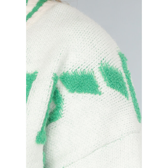 Weißer Strickcardigan mit grünen Details