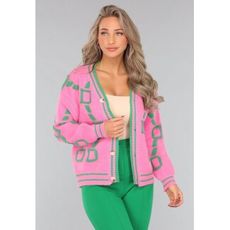 Rosa Strickjacke in Übergröße mit Knöpfen