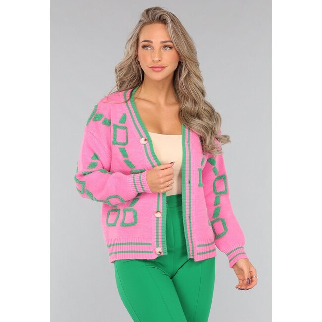 Rosa übergroße Strickjacke mit Knöpfen