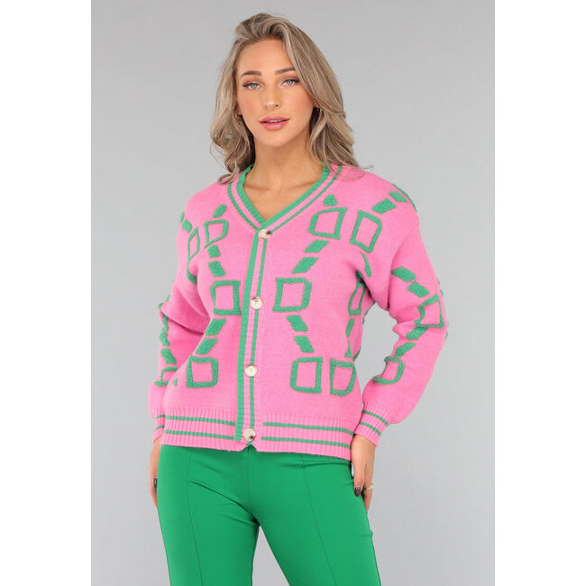 Rosa übergroße Strickjacke mit Knöpfen