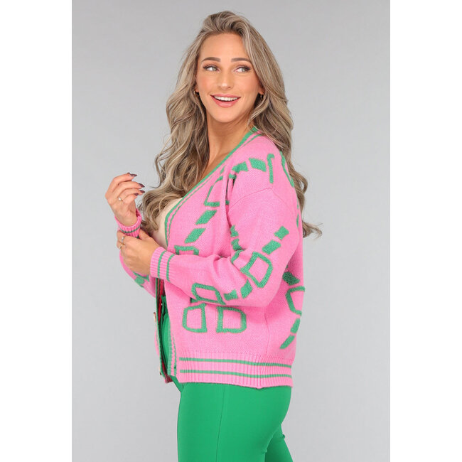 Rosa übergroße Strickjacke mit Knöpfen