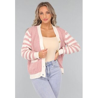 Altrosa Strickjacke mit gestreiften Ärmeln