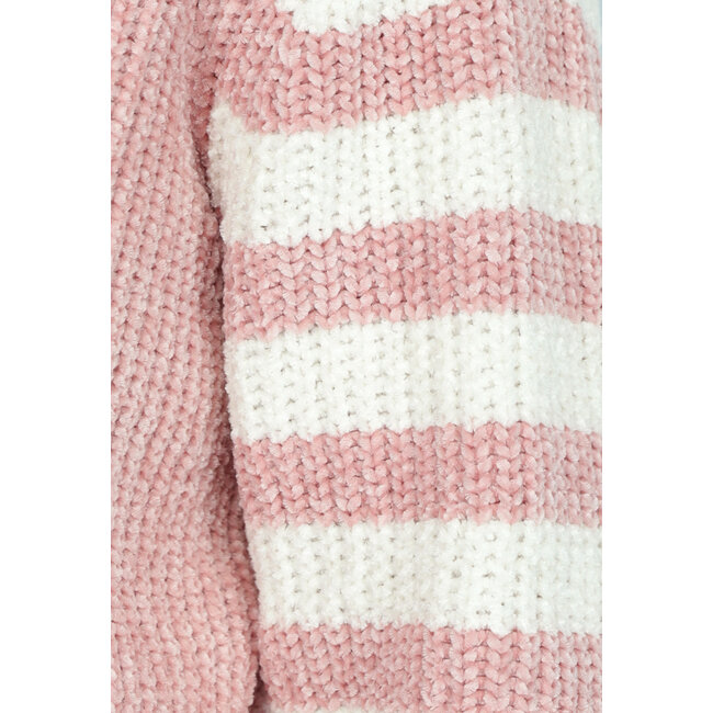 Altrosa Strickjacke mit gestreiften Ärmeln
