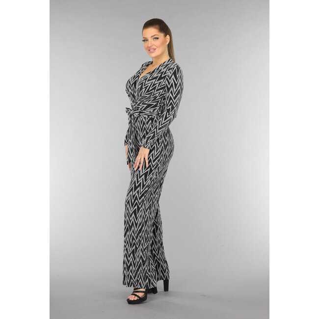 Stretch-Jumpsuit mit silbernem Zickzack-Glitter