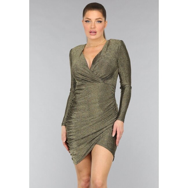Gold plissiertes langärmeliges Glitzerkleid