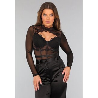 Schwarzer Langarm-Bodysuit aus Spitze