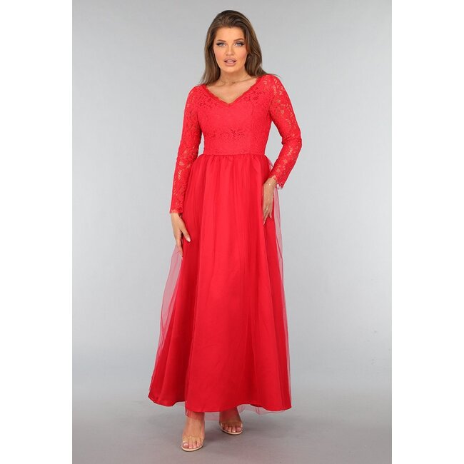 Rotes Tüllkleid mit Spitzenoberteil