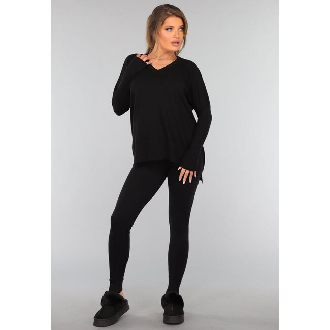 Schwarzes Twinset mit taillierter Hose